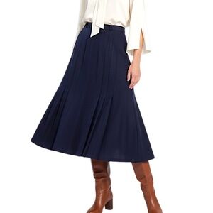 Vtg 80s dark blue knit pleated old money quiet luxury minimalist midi skirt 16